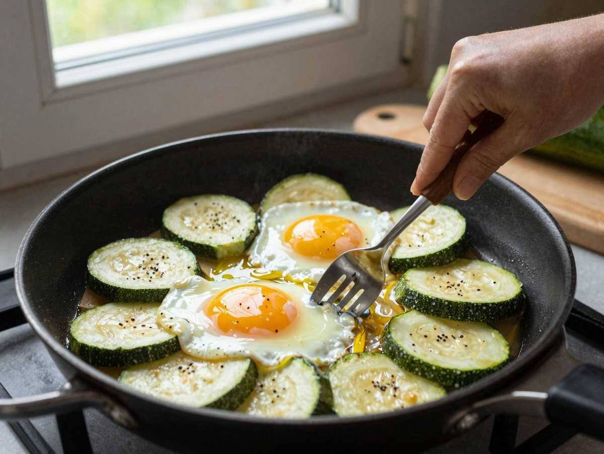 Nur Zucchini, Eier und Käse ein unglaublich leckeres Abendessen! – während der Zubereitung