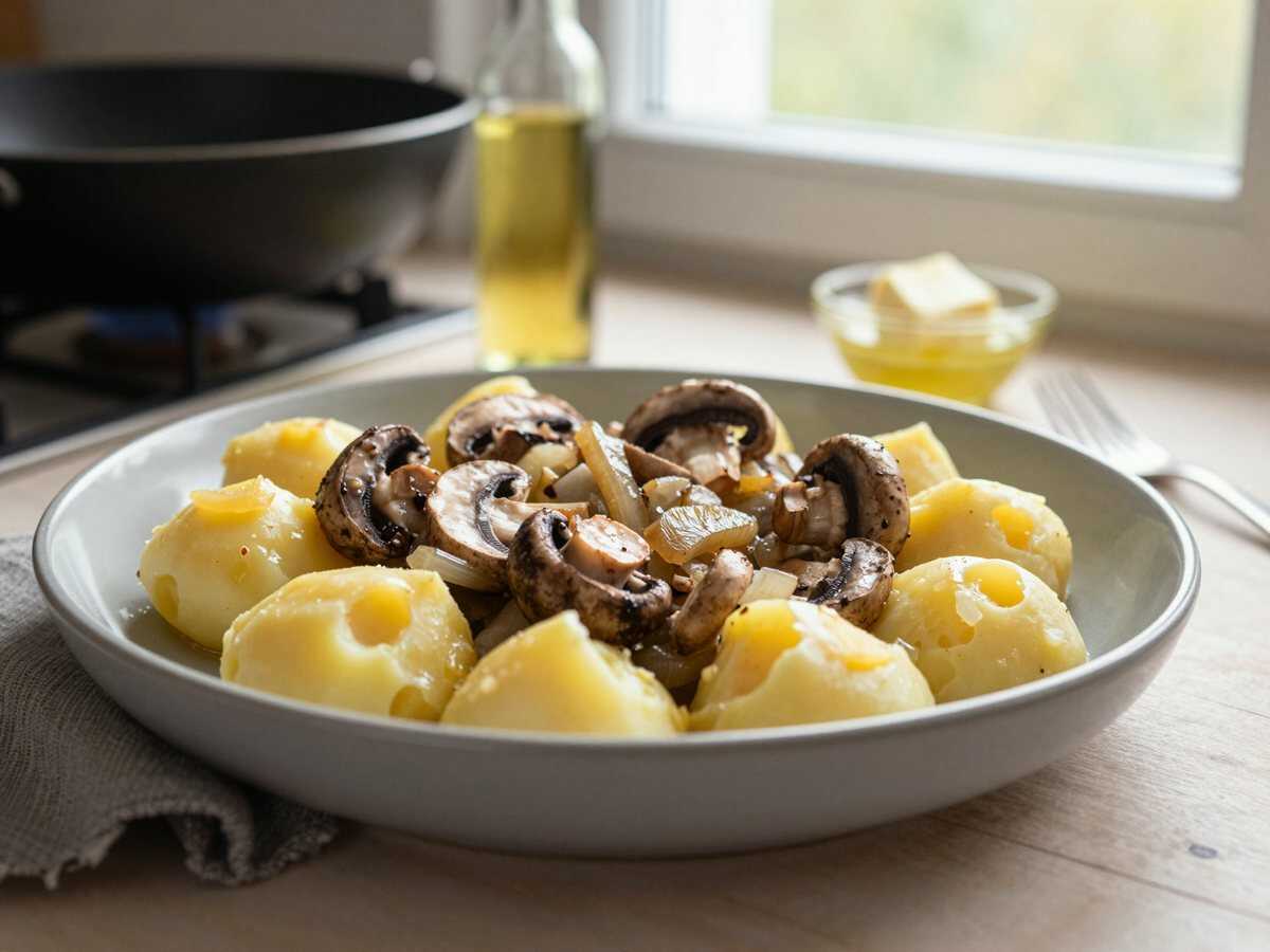Ofenkartoffeln mit Champignon-Rahm-Füllung: das schnelle Abendessen für stressige Tage – während der Zubereitung