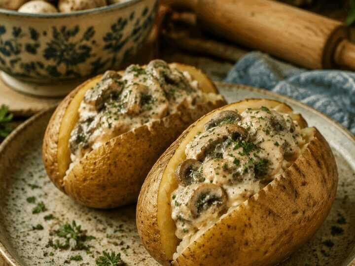 Ofenkartoffeln mit Champignon-Rahm-Füllung: das schnelle Abendessen für stressige Tage