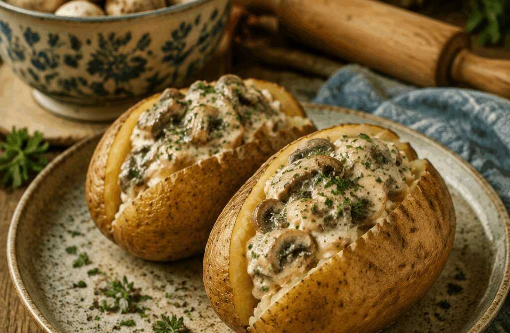 Ofenkartoffeln mit Champignon-Rahm-Füllung