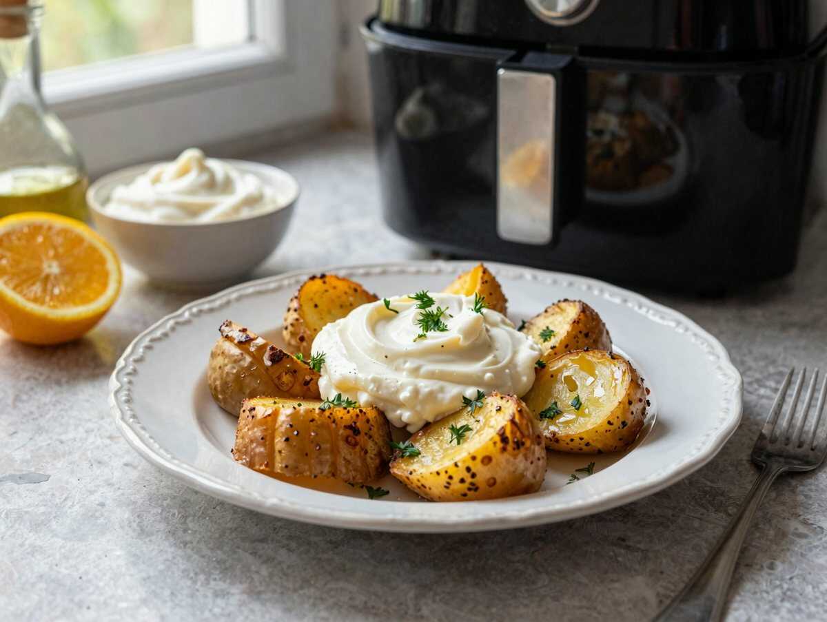 Ofenkartoffeln mit Kräuterquark aus dem Airfryer – Omas Küche im Schnelldurchlauf – während der Zubereitung