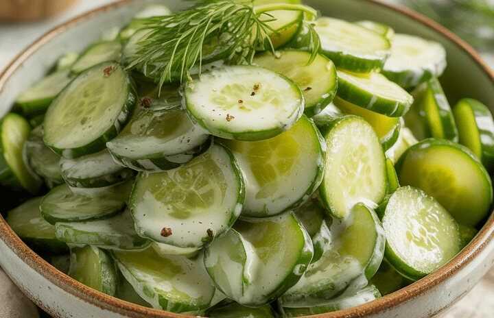 Omas Gurkensalat mit Gurkenwasser abgeschmeckt
