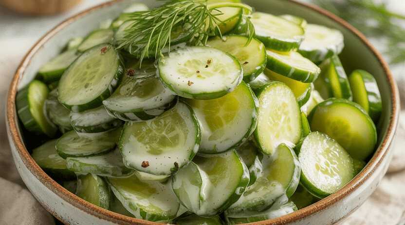 Omas Gurkensalat mit Gurkenwasser abgeschmeckt