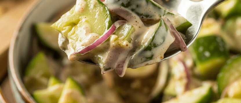 Omas Gurkensalat mit Zwiebeln und Apfelessig – so sieht es fertig aus
