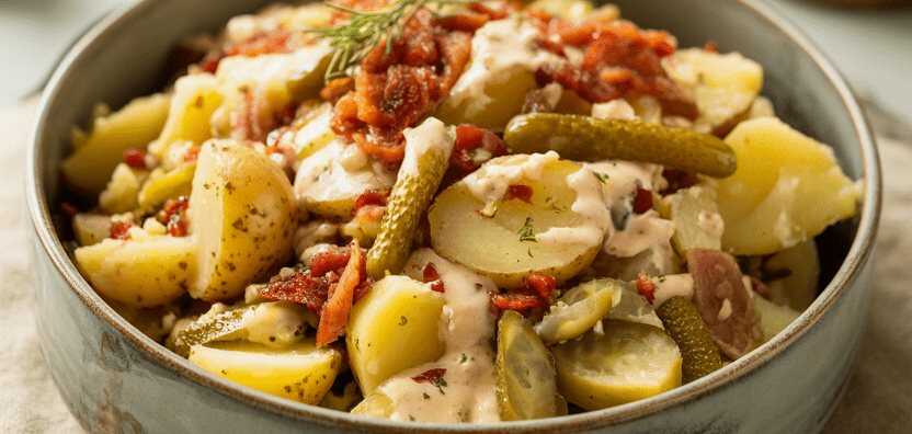 Omas Kartoffelsalat mit Essig, Öl und Senf