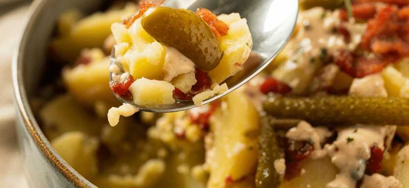 Omas Kartoffelsalat mit Essig, Öl und Senf – so sieht es fertig aus