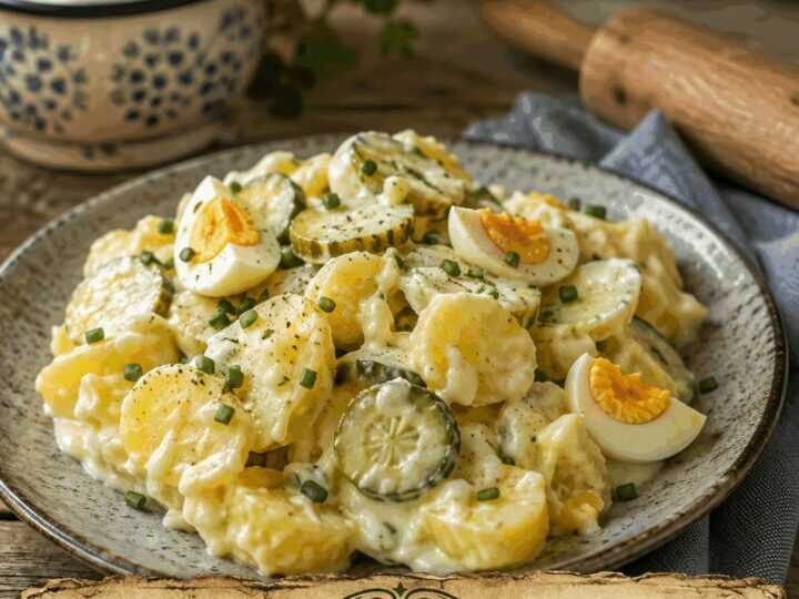 Omas Kartoffelsalat mit Gurke und Ei, der Geheimtipp aus Omas Rezeptbuch