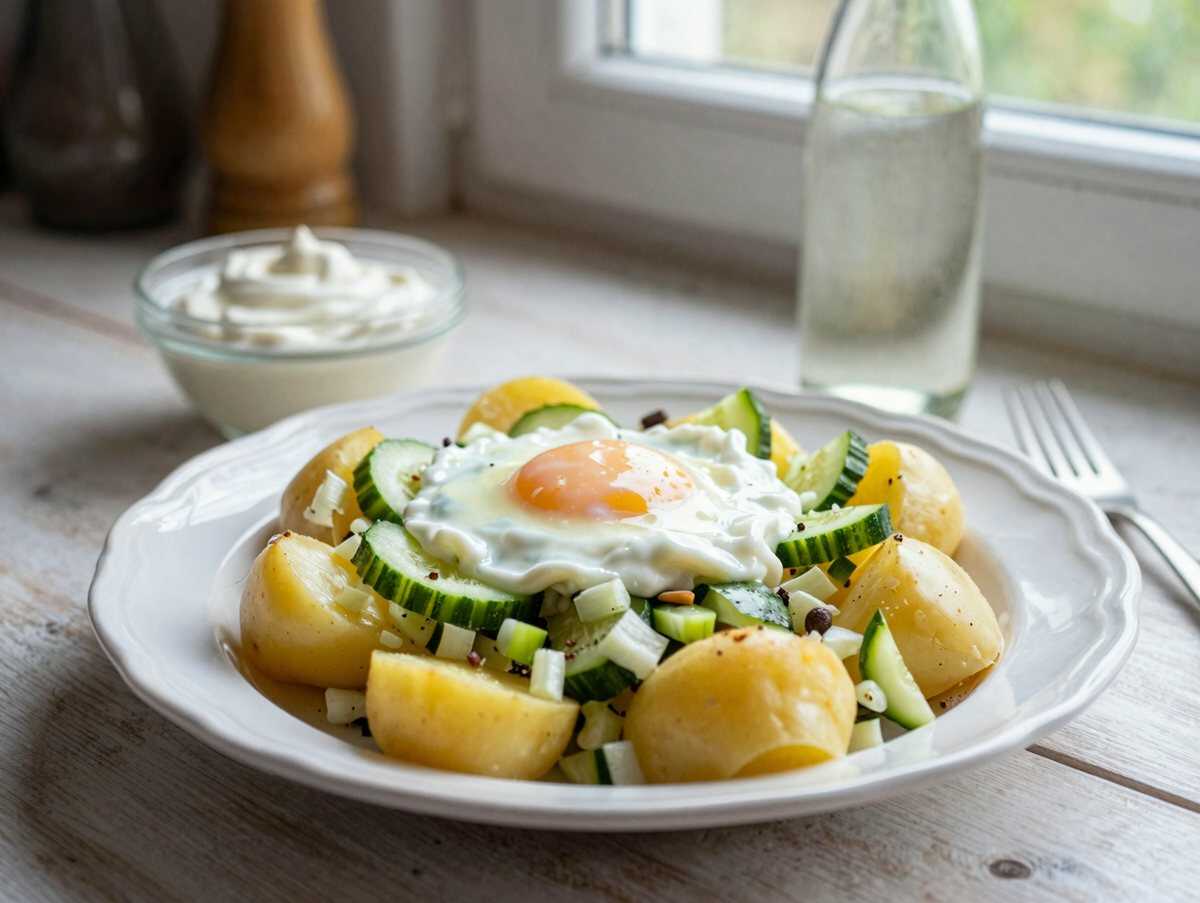 Omas Kartoffelsalat mit Gurke und Ei, der Geheimtipp aus Omas Rezeptbuch – während der Zubereitung