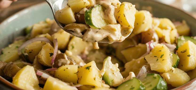 Omas Kartoffelsalat mit Gurken und Zwiebeln