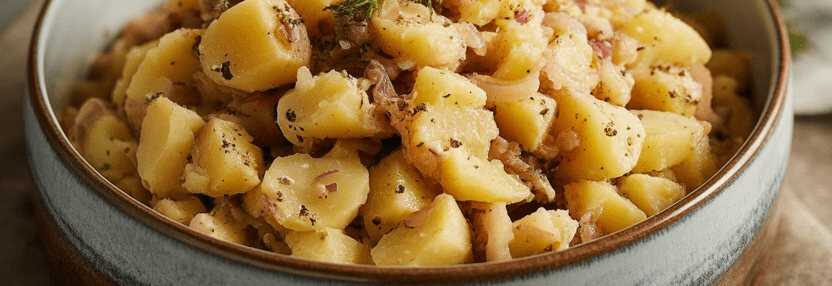 Omas Kartoffelsalat mit heißer Zwiebel-Brühe – so sieht es fertig aus