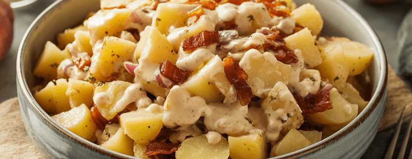 Omas Kartoffelsalat ohne Mayonnaise mit Apfelessig – so sieht es fertig aus