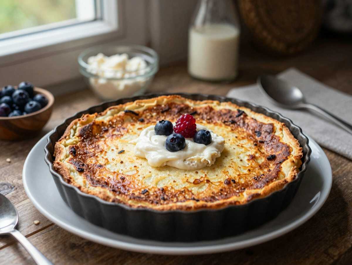 Omis Schmandkuchen mit 120 g Magerquark & Vanillepudding – während der Zubereitung