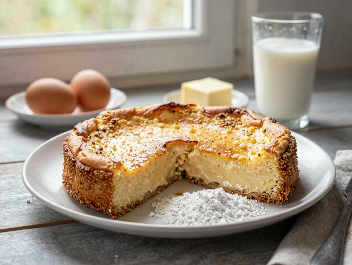 Omis Vanillepudding Kuchen mit 4 Päckchen Vanillepuddingpulver – während der Zubereitung