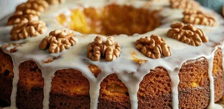 Orangenkuchen mit Walnüssen in 10 Minuten im Ofen