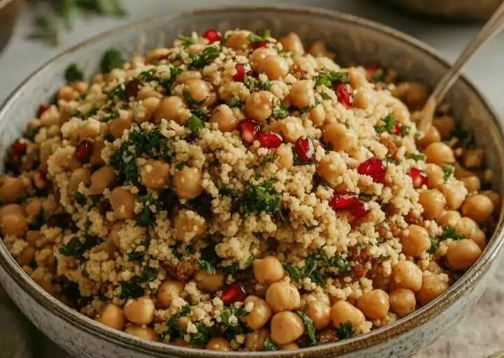 Orientalischer Couscous-Salat mit Kichererbsen und Granatapfel