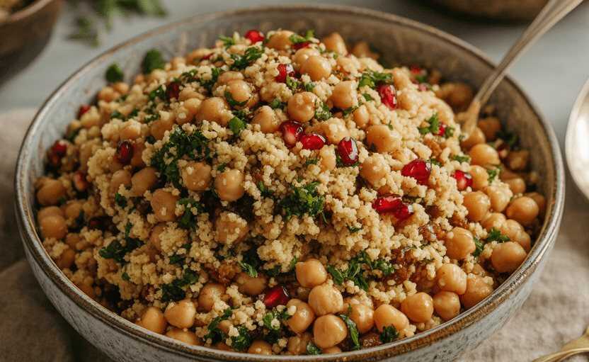 Orientalischer Couscous-Salat mit Kichererbsen und Granatapfel