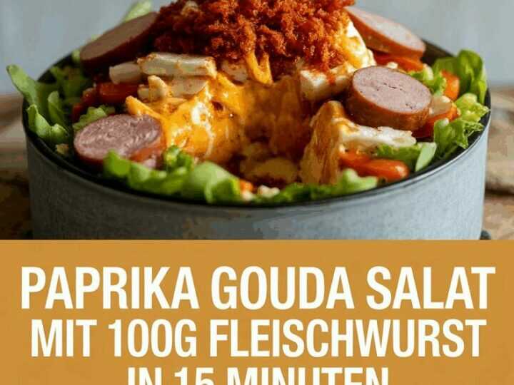 Paprika Gouda Salat mit 100g Fleischwurst in 15 Minuten