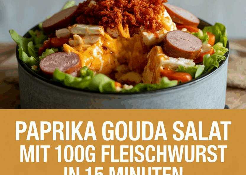 Paprika Gouda Salat mit 100g Fleischwurst in 15 Minuten