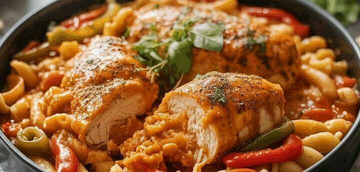 Paprika Pfanne mit 400 g Hähnchenbrust in 20 Minuten gebacken!