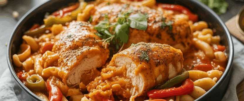 Paprika Pfanne mit 400 g Hähnchenbrust in 20 Minuten gebacken!