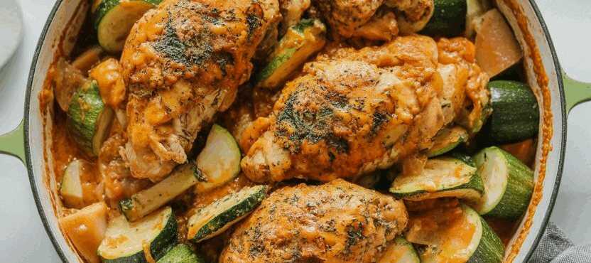 Paprika Zucchini Sahne Hähnchen in wenigen Minuten – so sieht es fertig aus