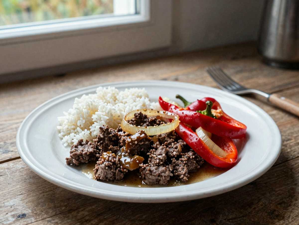 Paprikapfanne mit Reis und 500g Hackfleisch in 20 Minuten – während der Zubereitung