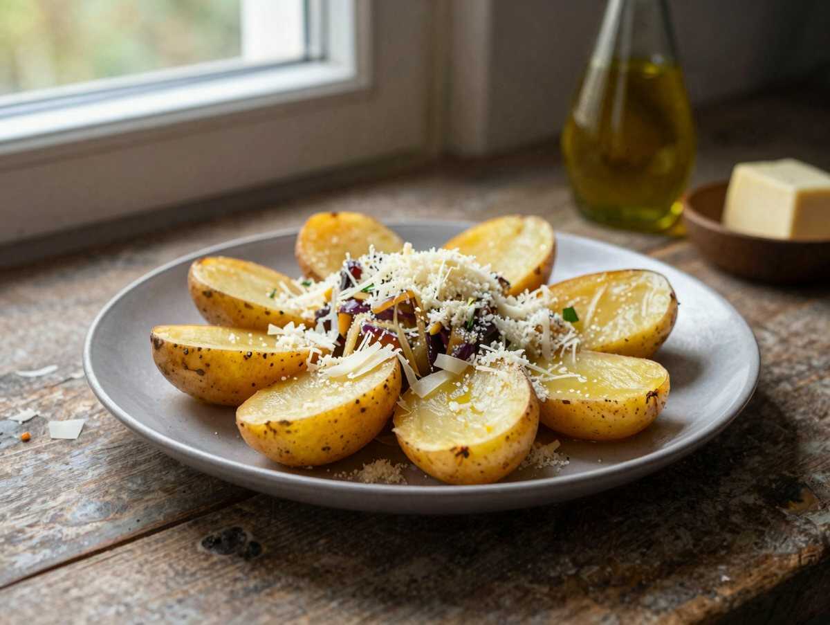 Parmesan-Kartoffeln aus dem Ofen – günstig, sättigend und unglaublich lecker – während der Zubereitung