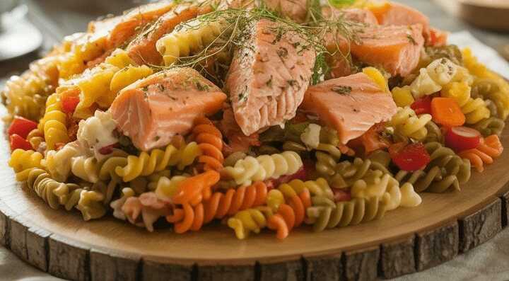 Party-Fusilli-Salat mit Lachs & buntem Gemüse – Der absolute Blickfang auf jedem Buffet!