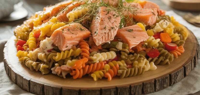 Party-Fusilli-Salat mit Lachs & buntem Gemüse – Der absolute Blickfang auf jedem Buffet!