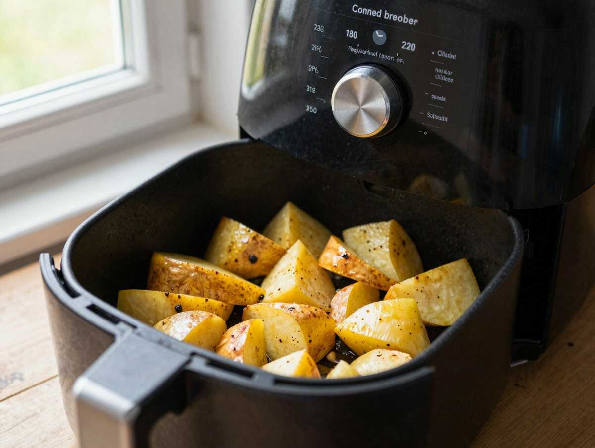 Pastinaken-Pommes aus dem Airfryer – mit Zutaten, die du sowieso zu Hause hast – während der Zubereitung