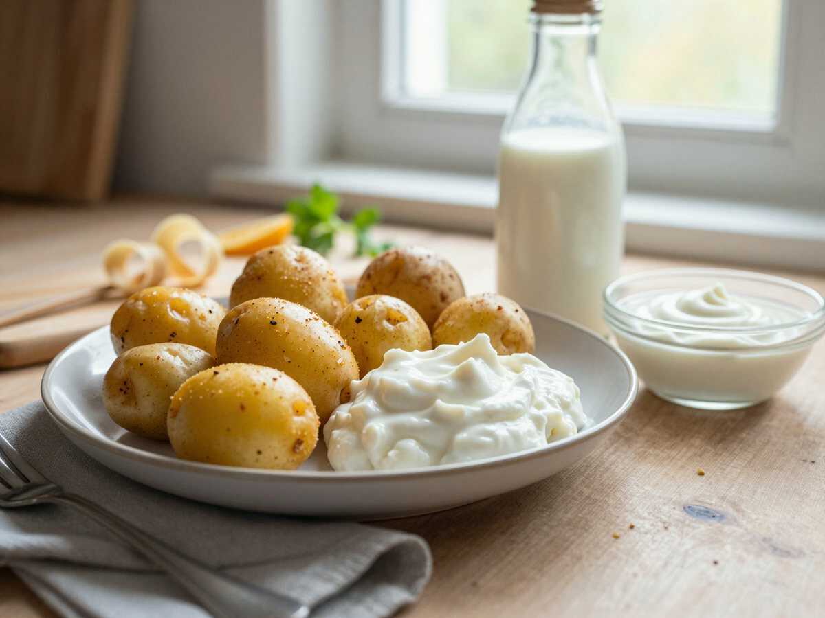 Pellkartoffeln mit Kräuterquark – perfekt, wenn spontan Besuch kommt – während der Zubereitung