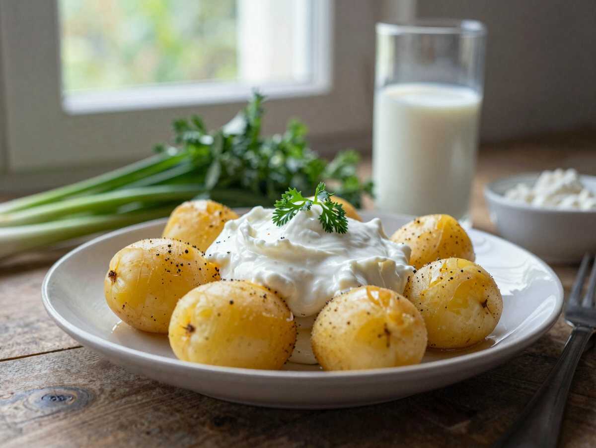 Pellkartoffeln mit Kräuterquark – perfekt zum Vorkochen für die ganze Woche – während der Zubereitung