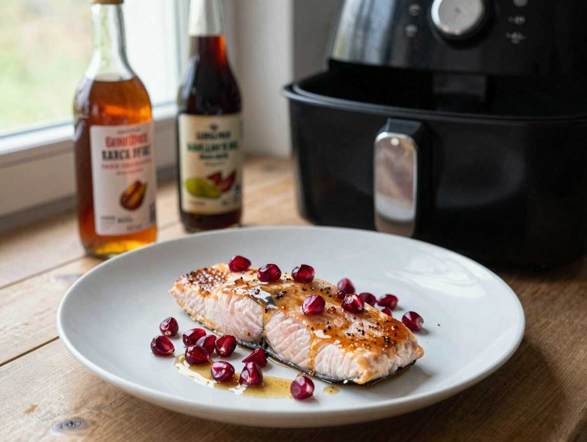 Perfekter Granatapfelglasierter Lachs aus der Heißluftfritteuse in nur 7 Minuten! – während der Zubereitung