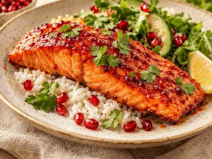 Perfekter Granatapfelglasierter Lachs aus der Heißluftfritteuse in nur 7 Minuten!