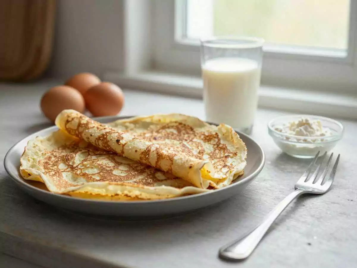 Pfannkuchen mit 150g Quark ohne Mehl in 5 Minuten – während der Zubereitung