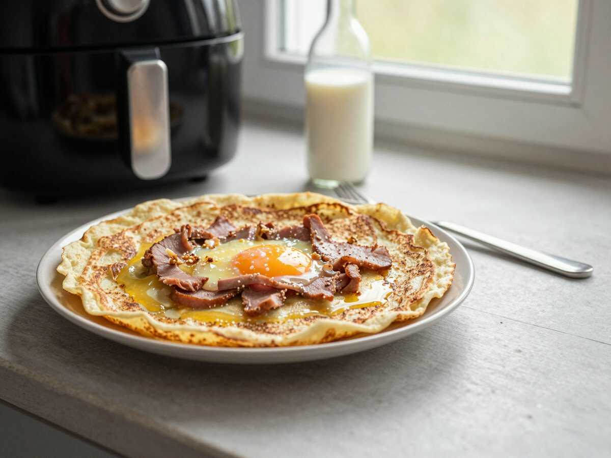 Pfannkuchen-Röllchen mit Schinken überbacken im Airfryer – mit Zutaten, die du sowieso zu Hause hast – während der Zubereitung