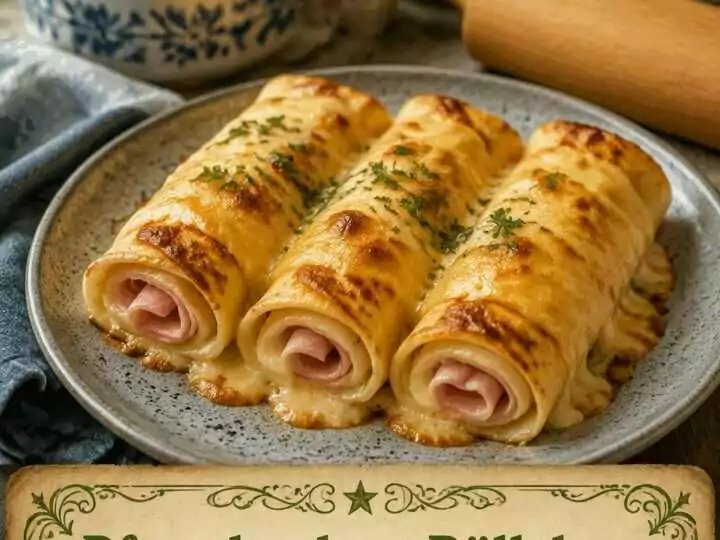 Pfannkuchen-Röllchen mit Schinken überbacken im Airfryer – spart Zeit, Fett und Abwasch