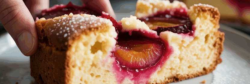 Pflaumenkuchen blitzschnell fertig in 5 Minuten zubereitet – so sieht es fertig aus
