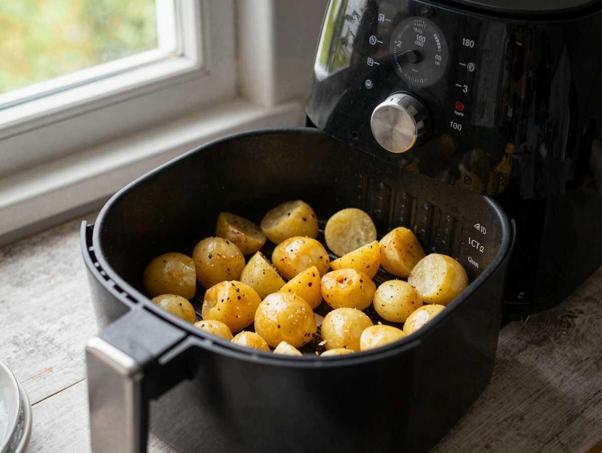 Pommes aus frischen Kartoffeln im Airfryer – knuspriger geht's nicht – während der Zubereitung