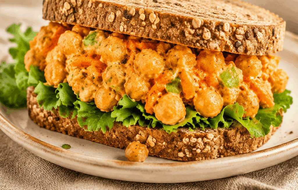 Probier diesen unwiderstehlichen veganen Buffalo-Kichererbsensalat-Sandwich in nur 10 Minuten!