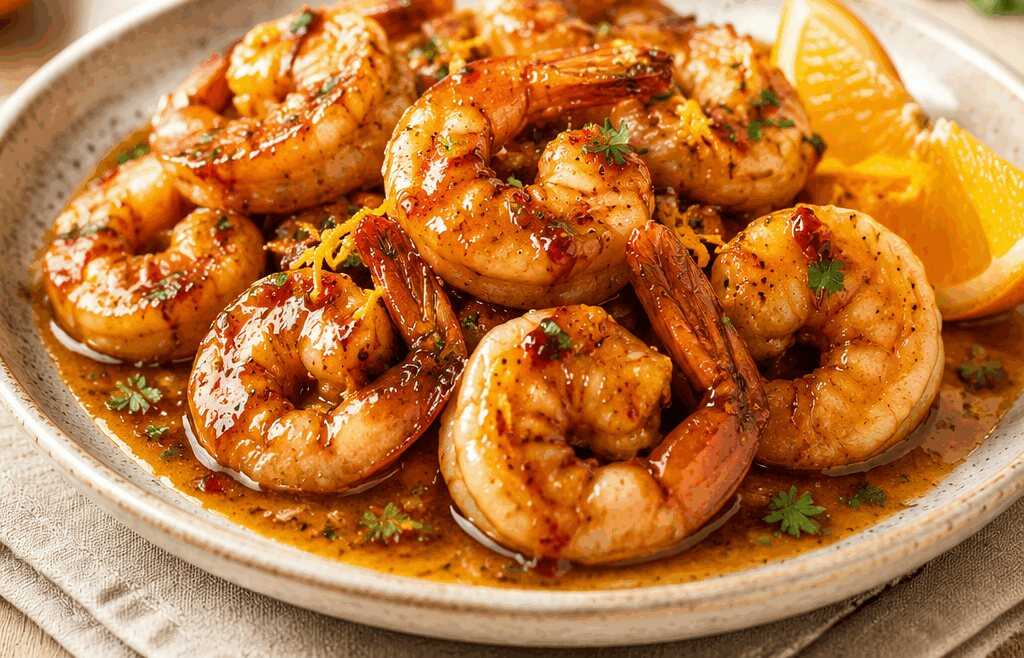 Probieren Sie diese pikanten Honig-Orangen-Garnelen für ein schnelles Genuss-Dinner!