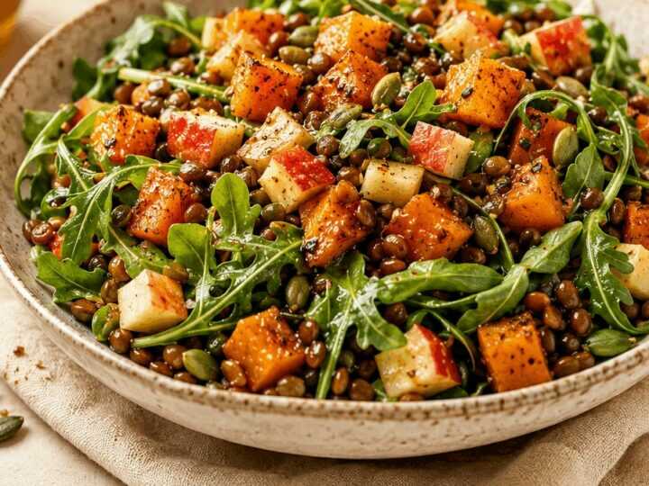 Probieren Sie diesen köstlichen Kürbis-Linsensalat für gemütliche Herbsttage aus!