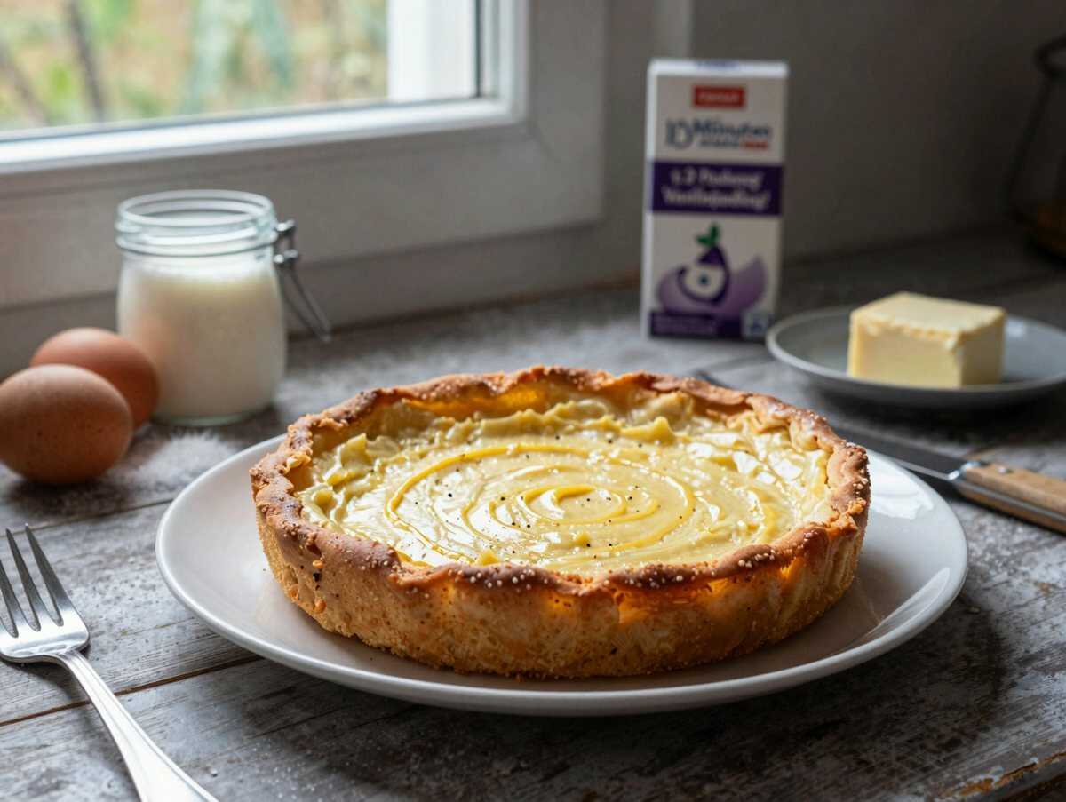 Quarkkuchen in 10 Minuten gemacht mit 2 Packung Vanillepudding! – während der Zubereitung