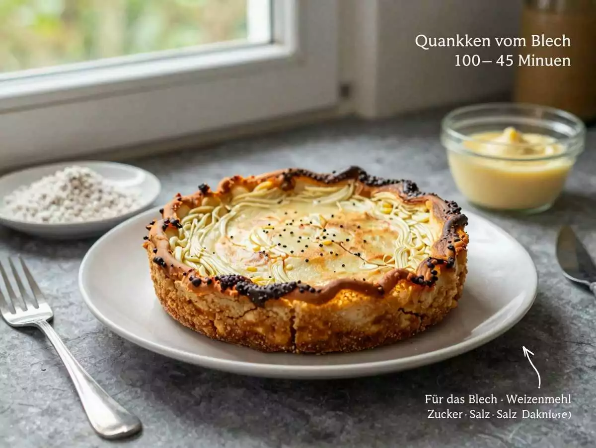 Quarkkuchen vom Blech mit vanillepudding in 15 Minuten – während der Zubereitung