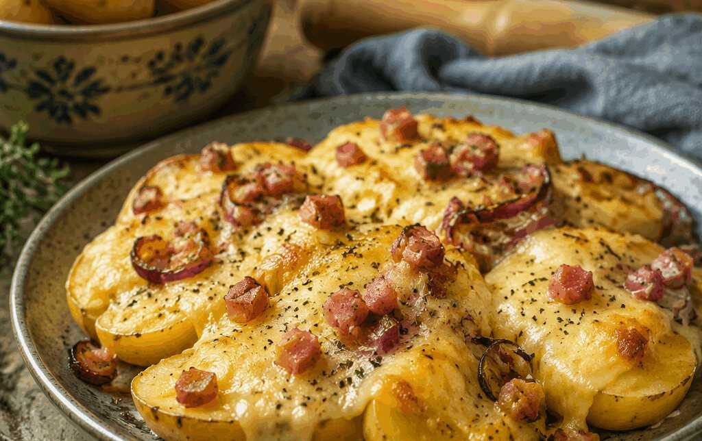 Raclette-Kartoffeln mit Käse überbacken