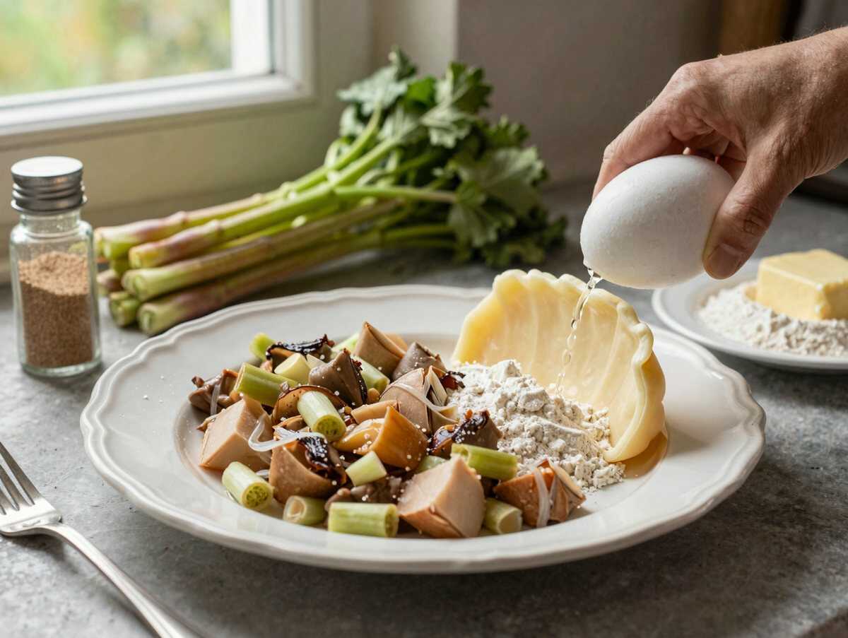 Raffiniertes Rezept: Himmlischer Rhabarber-Baiser-Kuchen, den du unbedingt probieren musst! – während der Zubereitung
