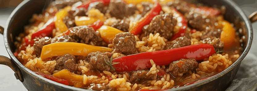 Reis Hackfleisch Pfanne mit Paprika in 15 Minuten gemacht! – so sieht es fertig aus