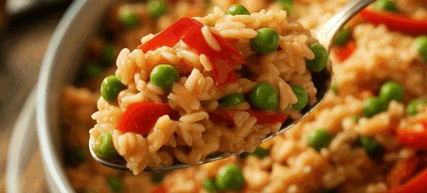 Reissalat mit Paprika und Erbsen