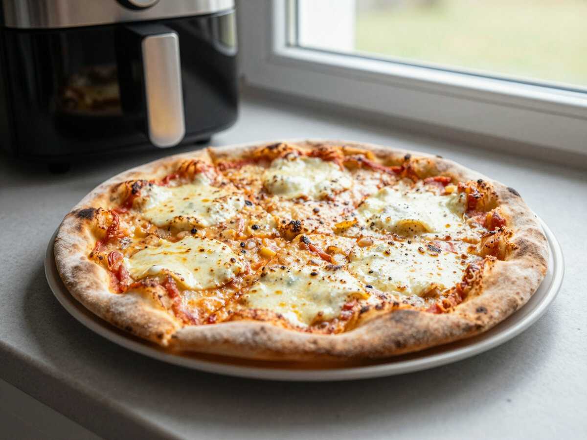 Reste-Pizza vom Vortag wieder knusprig im Airfryer – die ganze Familie ist begeistert – während der Zubereitung