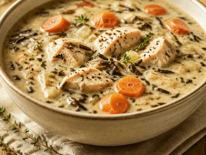 Rezept für Cremige Hühnersuppe mit Wildreis, perfekt für gemütliche Abende